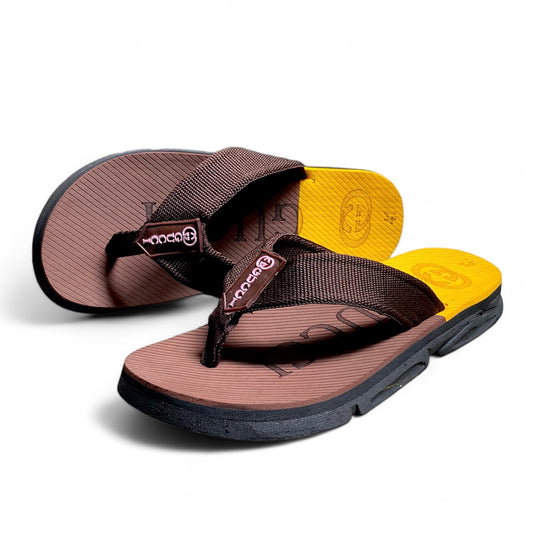 G-u-c-c-i  high sole flip flop slipper ( brw&yell)