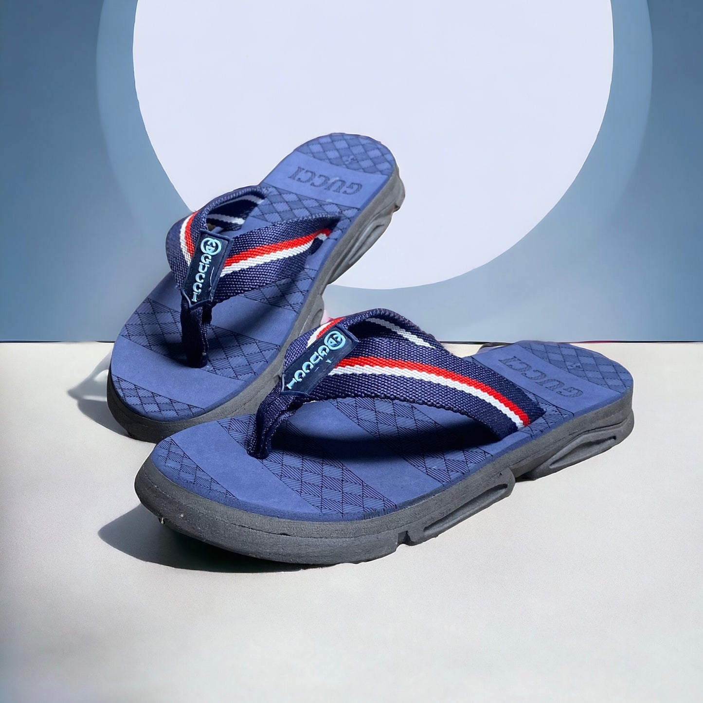 G-u-c-c-i  high sole flip flop N-blue